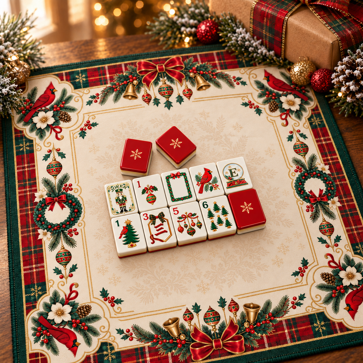 Holiday Red Christmas Mahjong Set - Engraved Acrylic American Mahjong Tiles