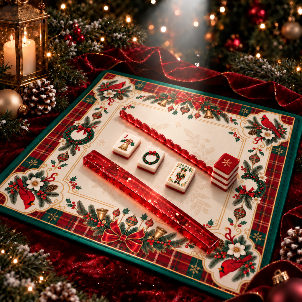 Holiday Red Christmas Mahjong Set - Engraved Acrylic American Mahjong Tiles