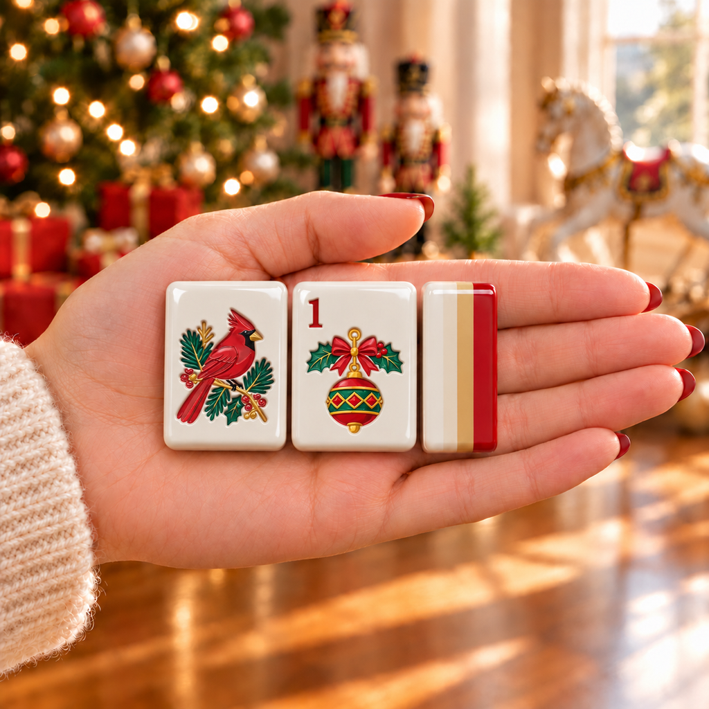 Holiday Red Christmas Mahjong Set - Engraved Acrylic American Mahjong Tiles