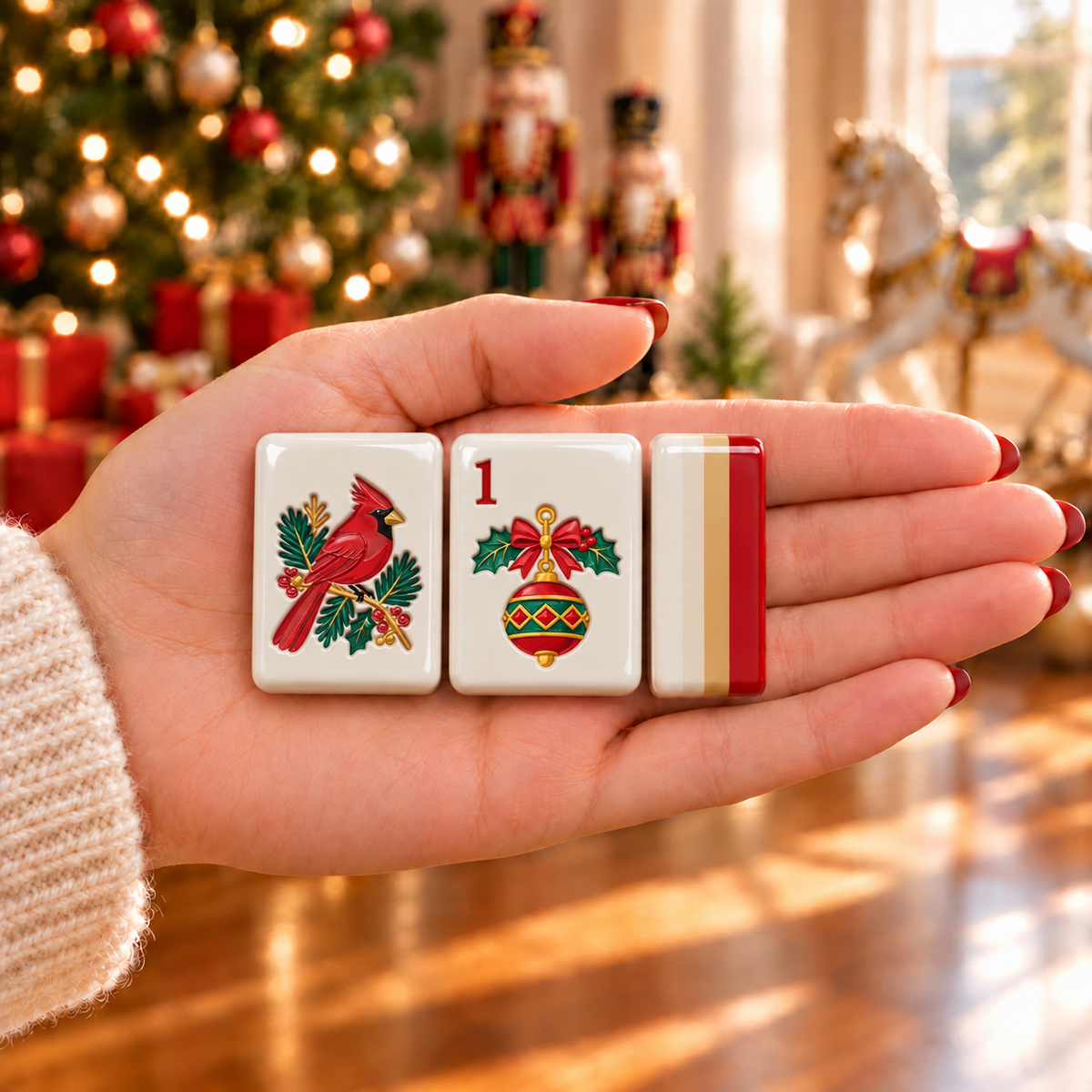 Holiday Red Christmas Mahjong Set - Engraved Acrylic American Mahjong Tiles