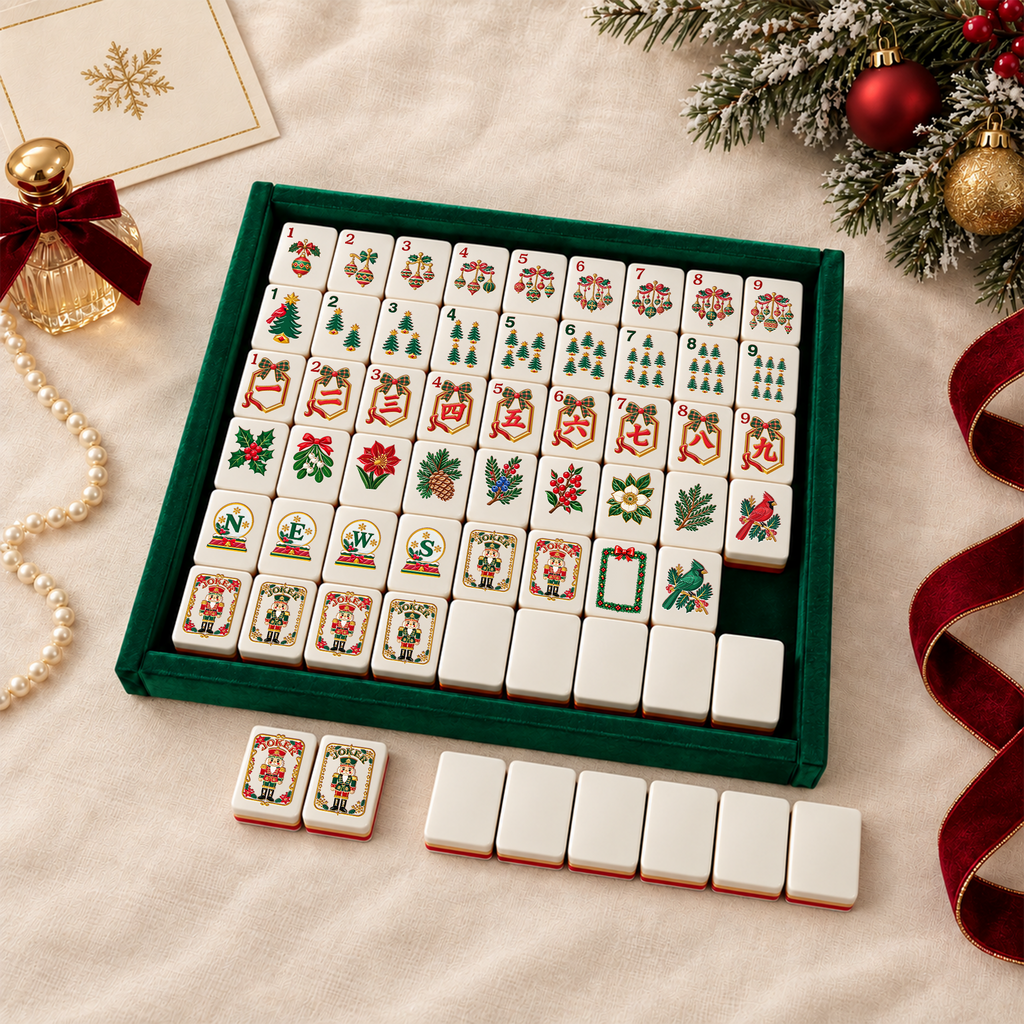 Holiday Red Christmas Mahjong Set - Engraved Acrylic American Mahjong Tiles